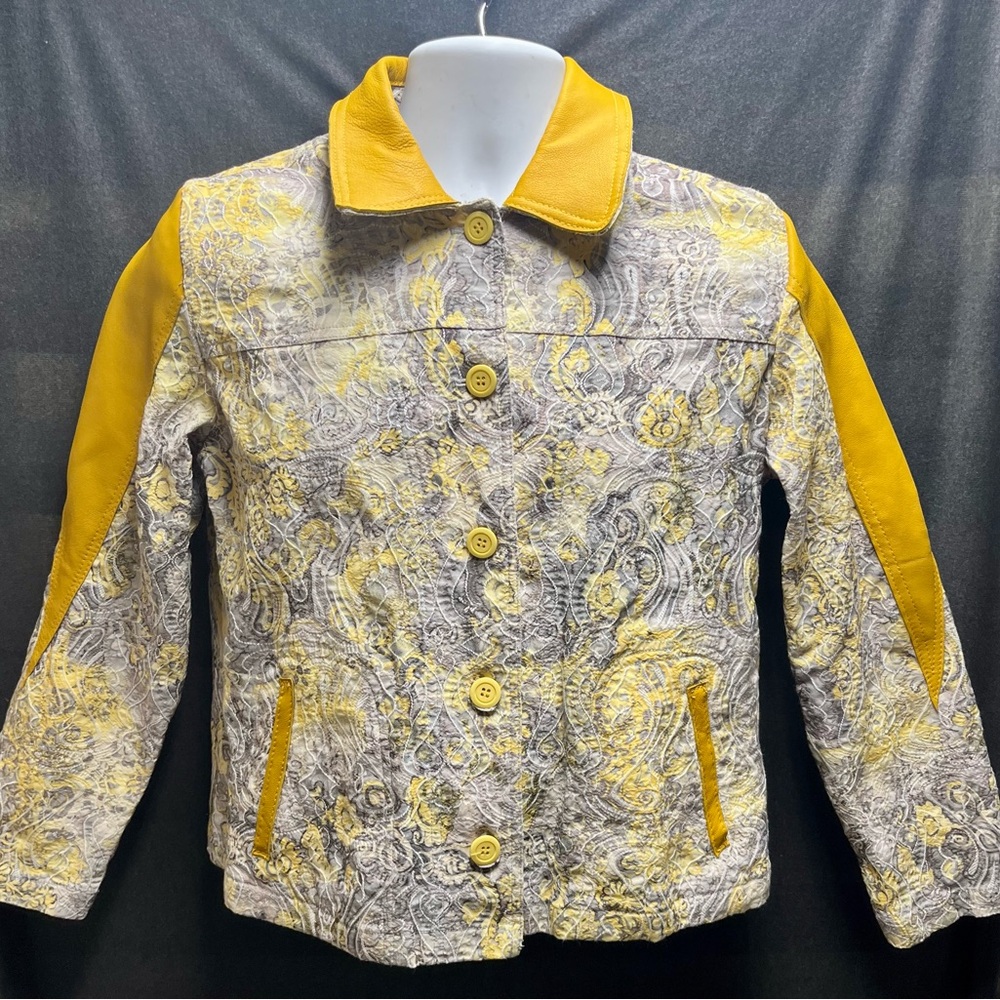 Vintage Yellow and Gold embroidered Patterned Jacket with Gold Deerskin Leather